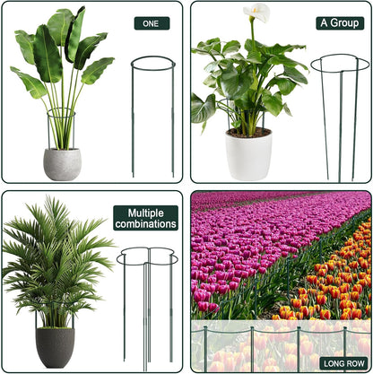 12 Pack 24 Inch Tall Plant Support Stakes, 10" W x 24" H Half Round Peony Cages and Support, Heavy Duty Green Plant Cage Ring Support for Indoor and Outdoor Peony Rose Tomato Hydrangea Flower