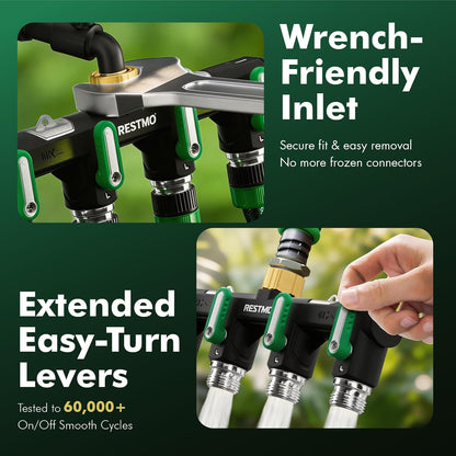 4 Way Garden Hose Splitter Heavy Duty Full Metal Body