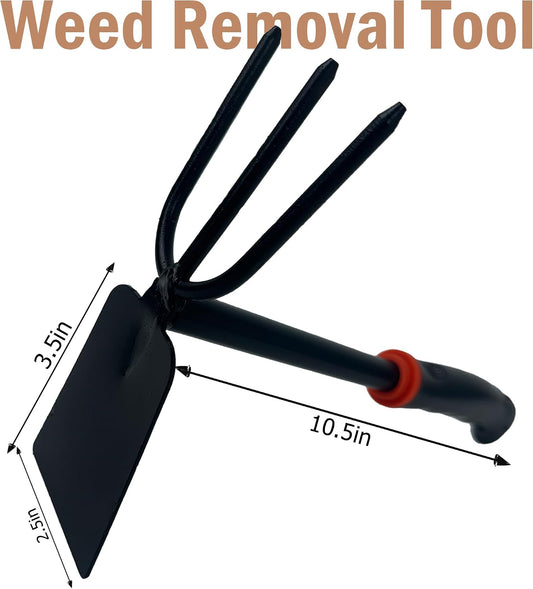 Hoe and Cultivator Garden Rake, Hoe & Sturdy 3 Claw Tiller, 2-in-1 Gardening Hand Tools for Digging