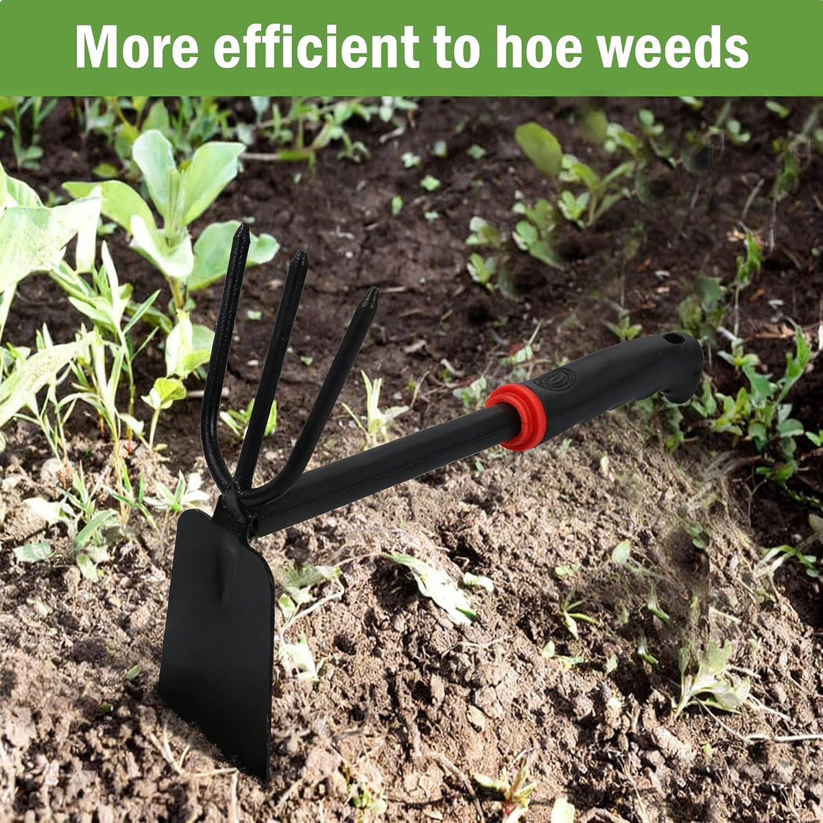 Hoe and Cultivator Garden Rake, Hoe & Sturdy 3 Claw Tiller, 2-in-1 Gardening Hand Tools for Digging