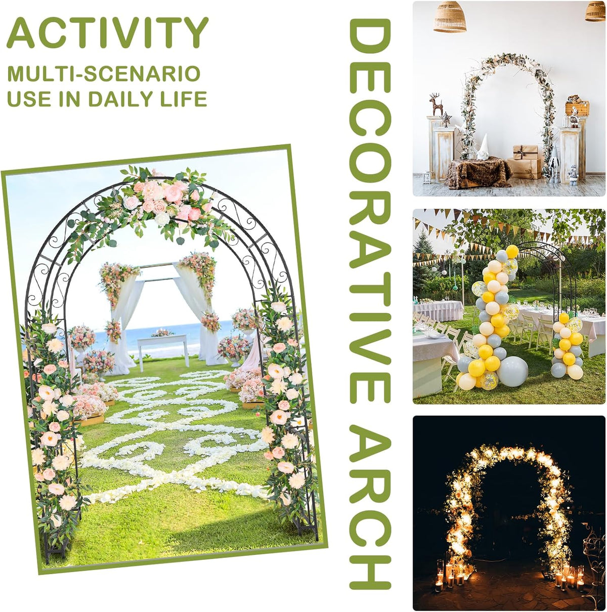 7FT Metal Garden Arch Arbor, Black Trellis Frame