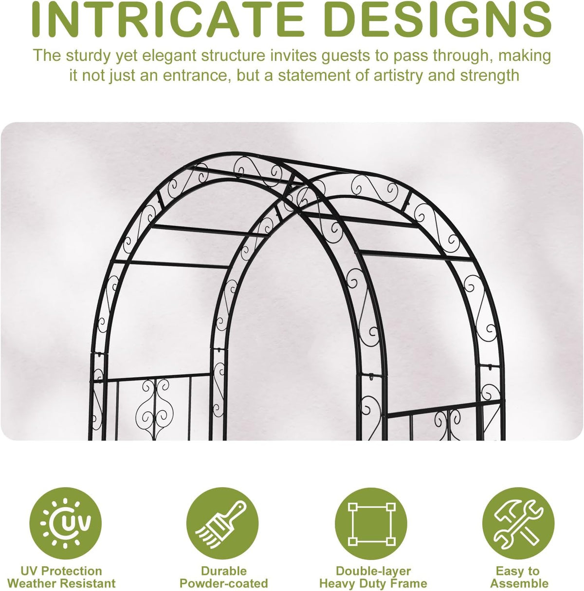 7FT Metal Garden Arch Arbor, Black Trellis Frame