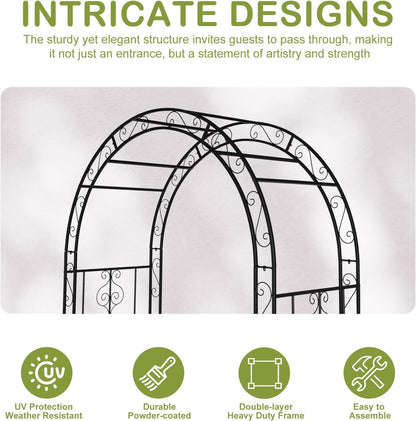 7FT Metal Garden Arch Arbor, Black Trellis Frame