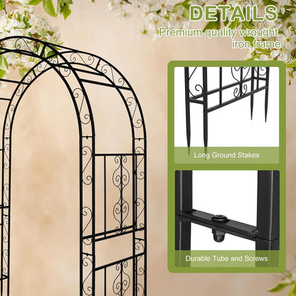 7FT Metal Garden Arch Arbor, Black Trellis Frame