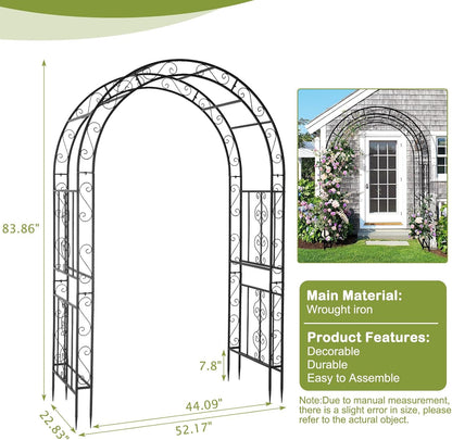 7FT Metal Garden Arch Arbor, Black Trellis Frame