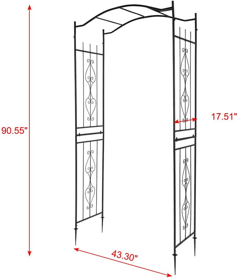 7FT Metal Garden Arch Arbor, Black Trellis Frame