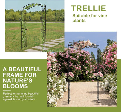 7FT Metal Garden Arch Arbor, Black Trellis Frame