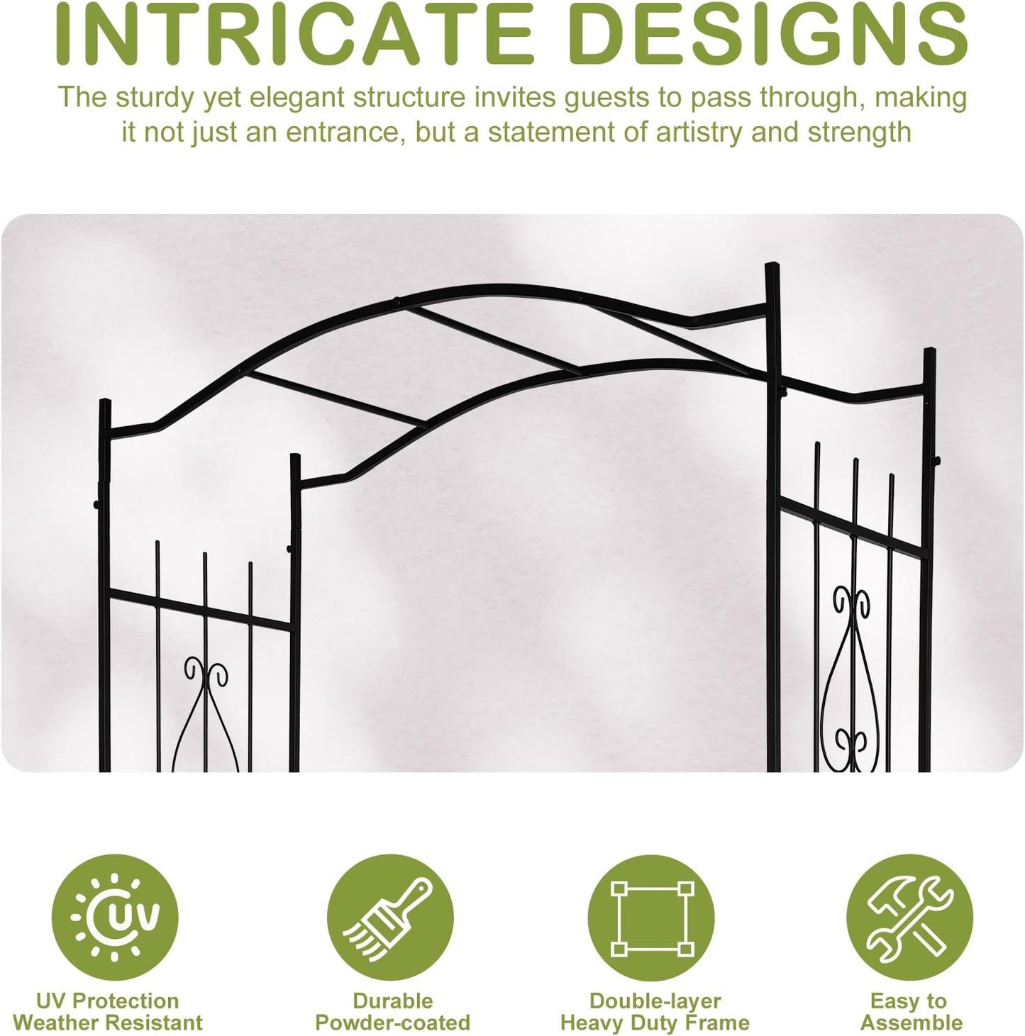 7FT Metal Garden Arch Arbor, Black Trellis Frame