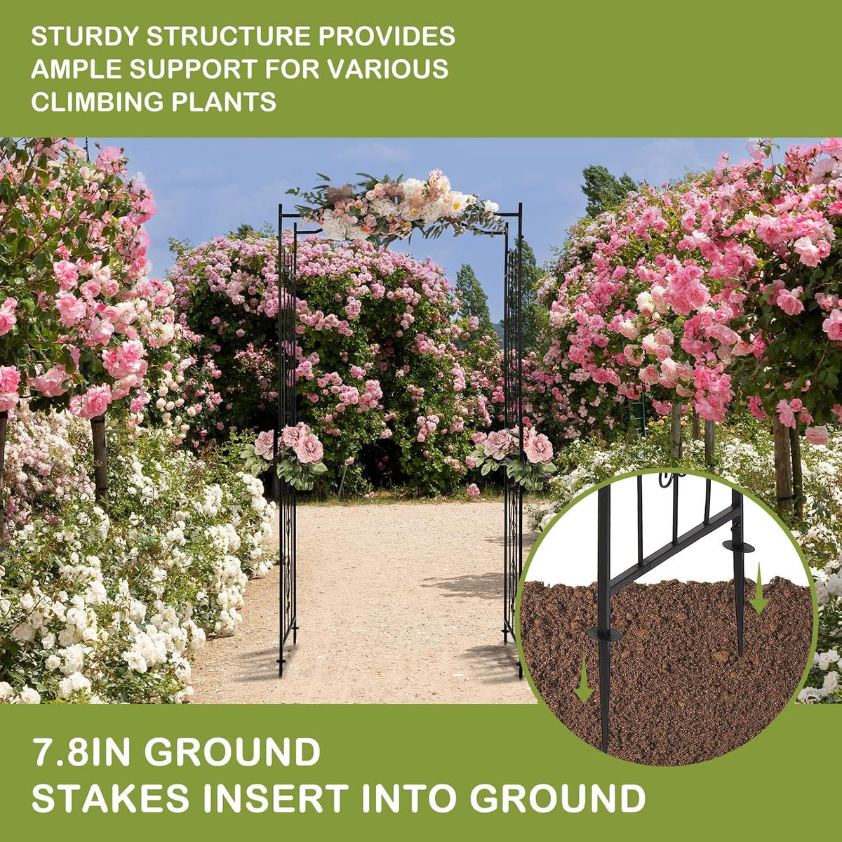 7FT Metal Garden Arch Arbor, Black Trellis Frame