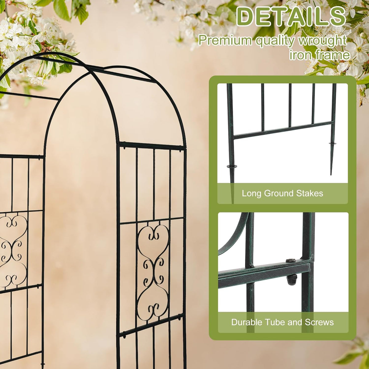 7FT Metal Garden Arch Arbor, Black Trellis Frame