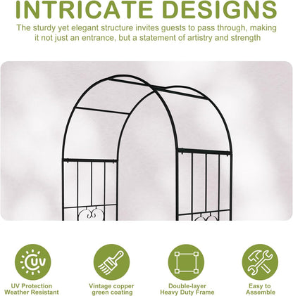 7FT Metal Garden Arch Arbor, Black Trellis Frame