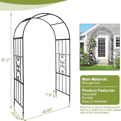 7FT Metal Garden Arch Arbor, Black Trellis Frame
