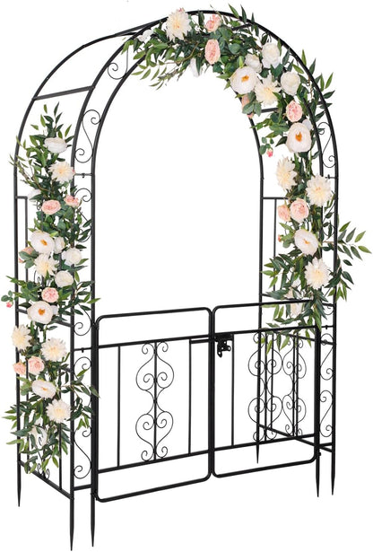 7FT Metal Garden Arch Arbor, Black Trellis Frame