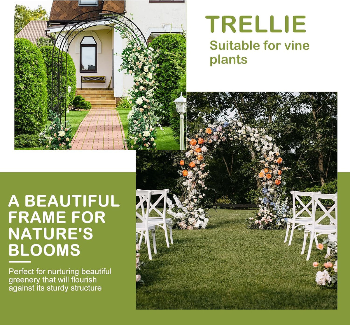 7FT Metal Garden Arch Arbor, Black Trellis Frame
