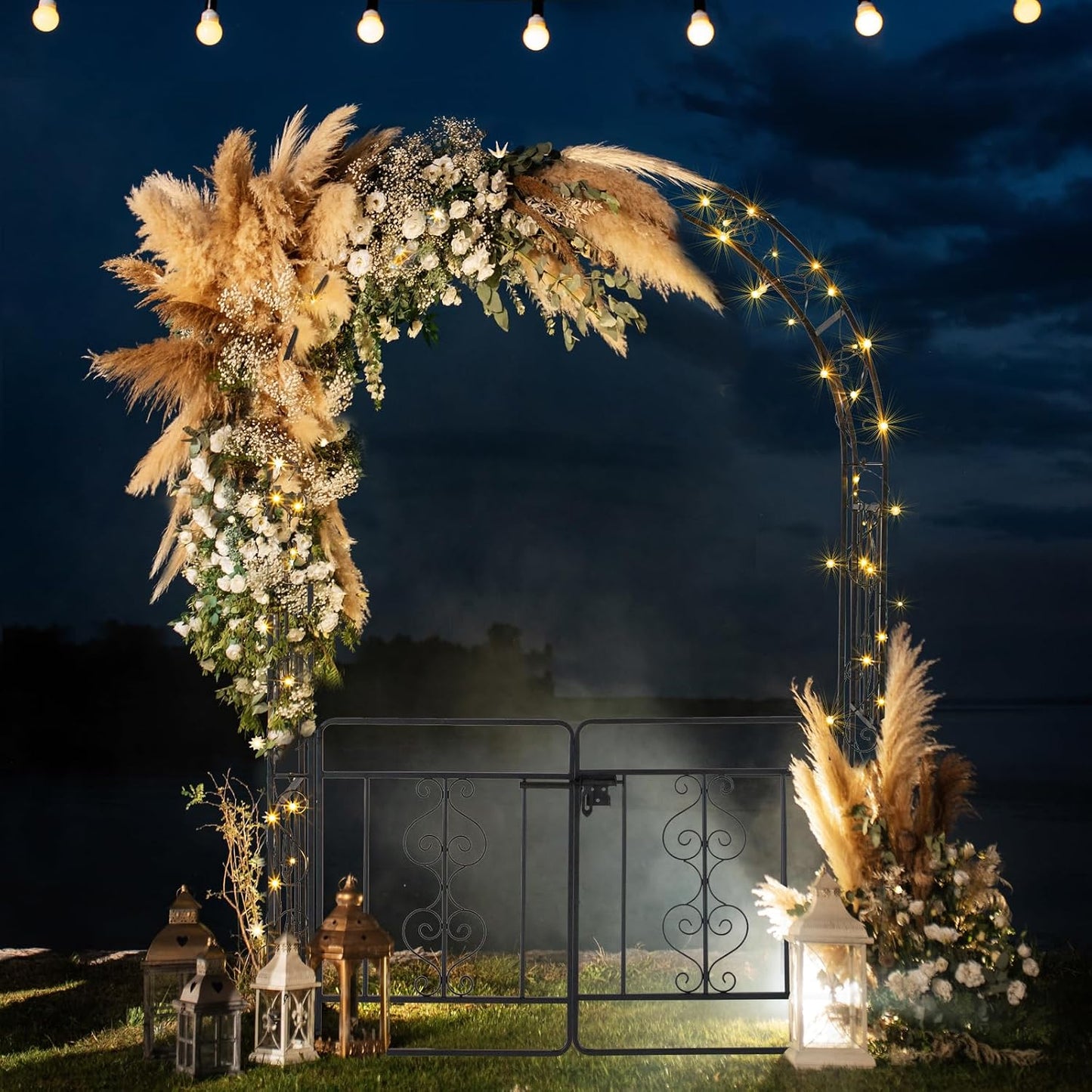 7FT Metal Garden Arch Arbor, Black Trellis Frame