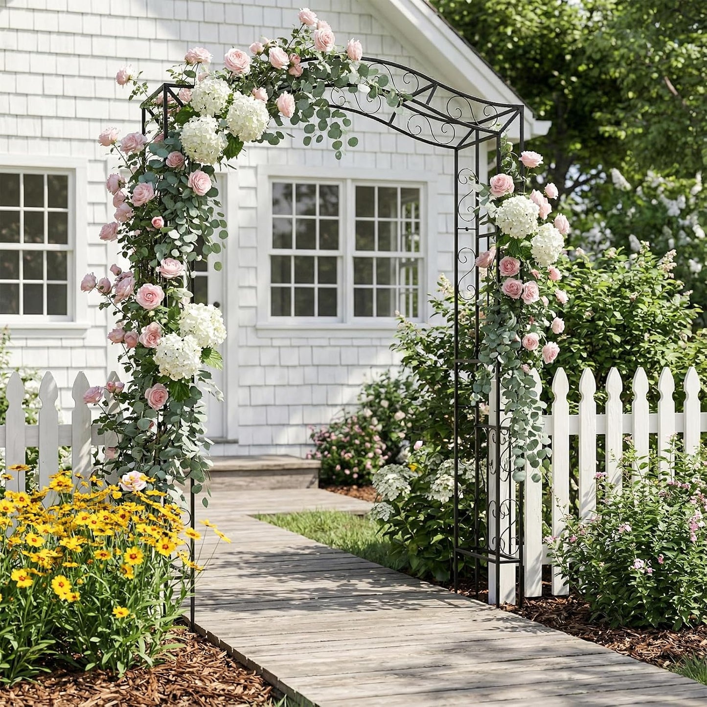 7FT Metal Garden Arch Arbor, Black Trellis Frame