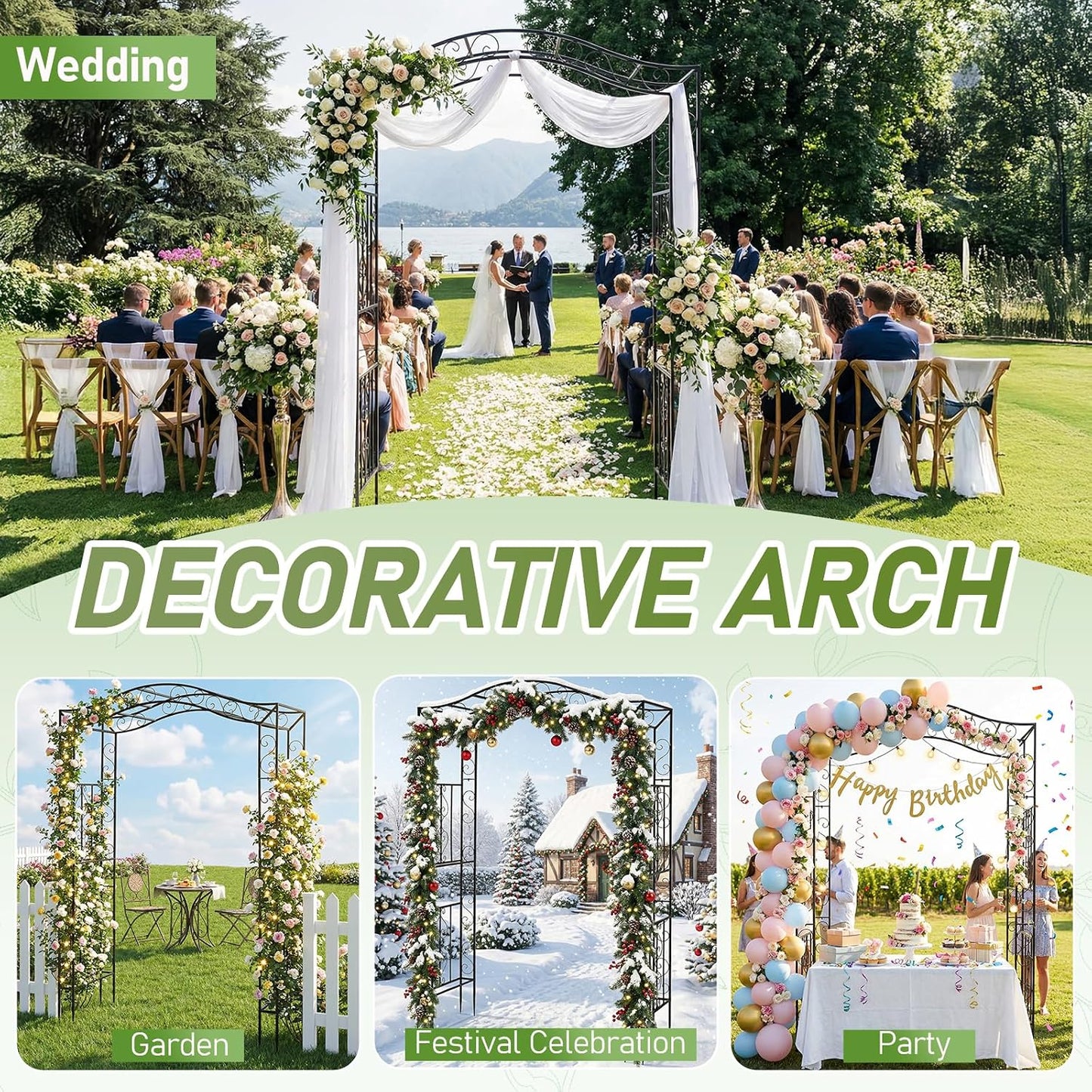 7FT Metal Garden Arch Arbor, Black Trellis Frame