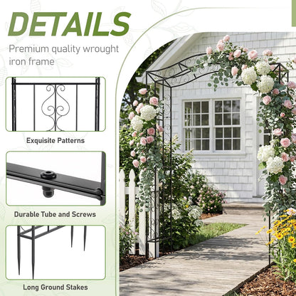 7FT Metal Garden Arch Arbor, Black Trellis Frame