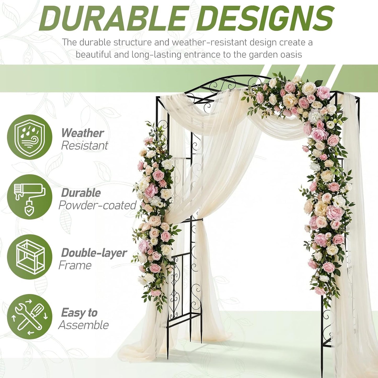 7FT Metal Garden Arch Arbor, Black Trellis Frame