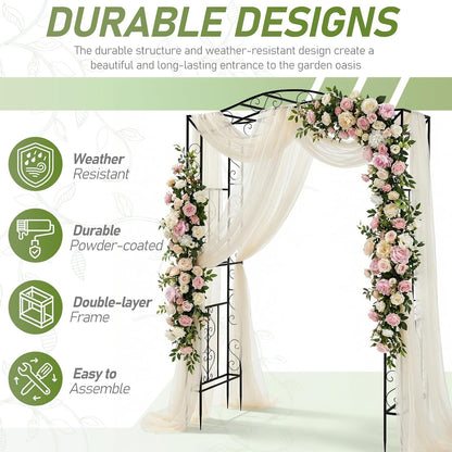 7FT Metal Garden Arch Arbor, Black Trellis Frame
