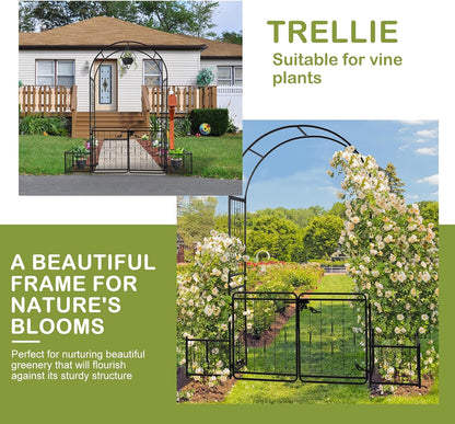 7FT Metal Garden Arch Arbor, Black Trellis Frame
