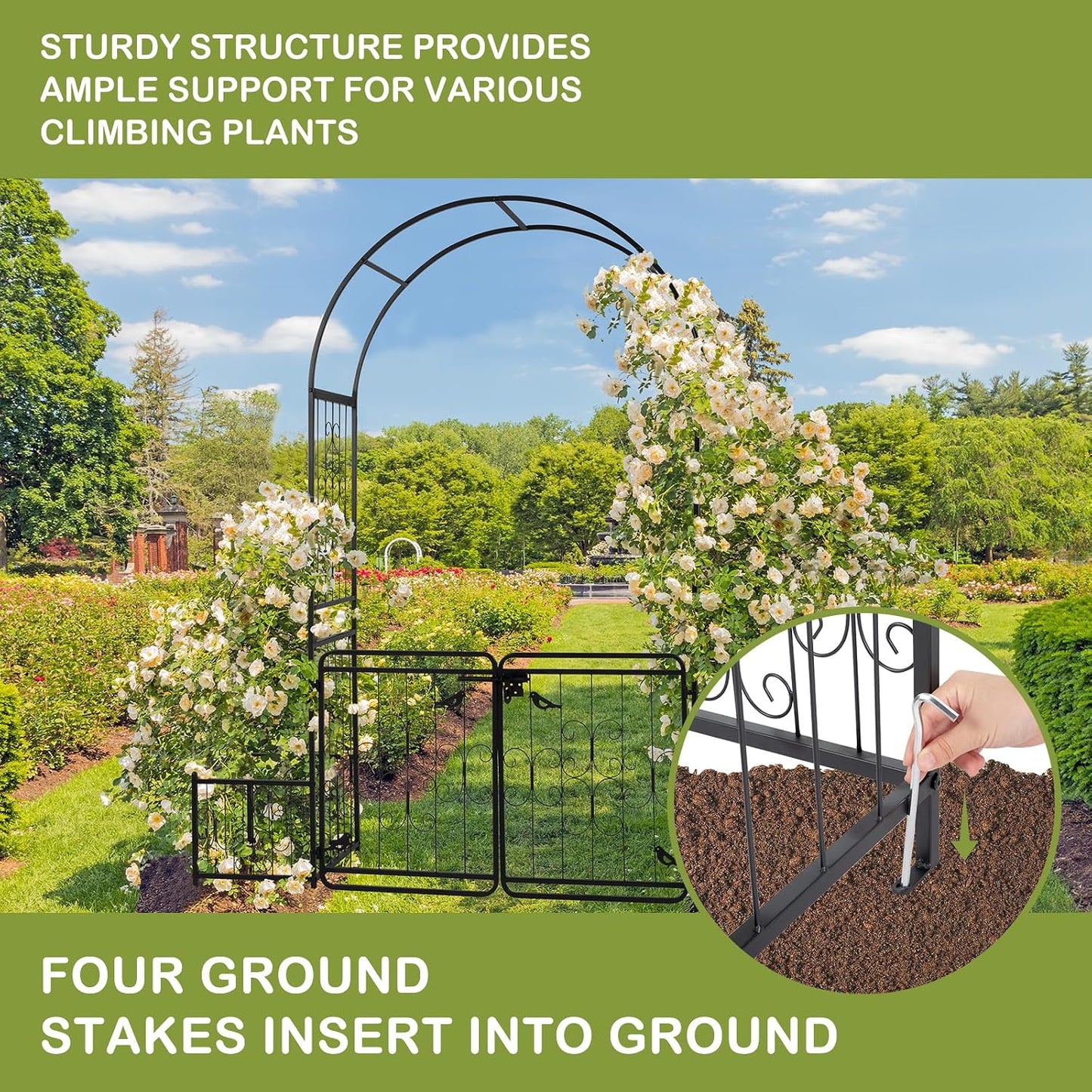 7FT Metal Garden Arch Arbor, Black Trellis Frame
