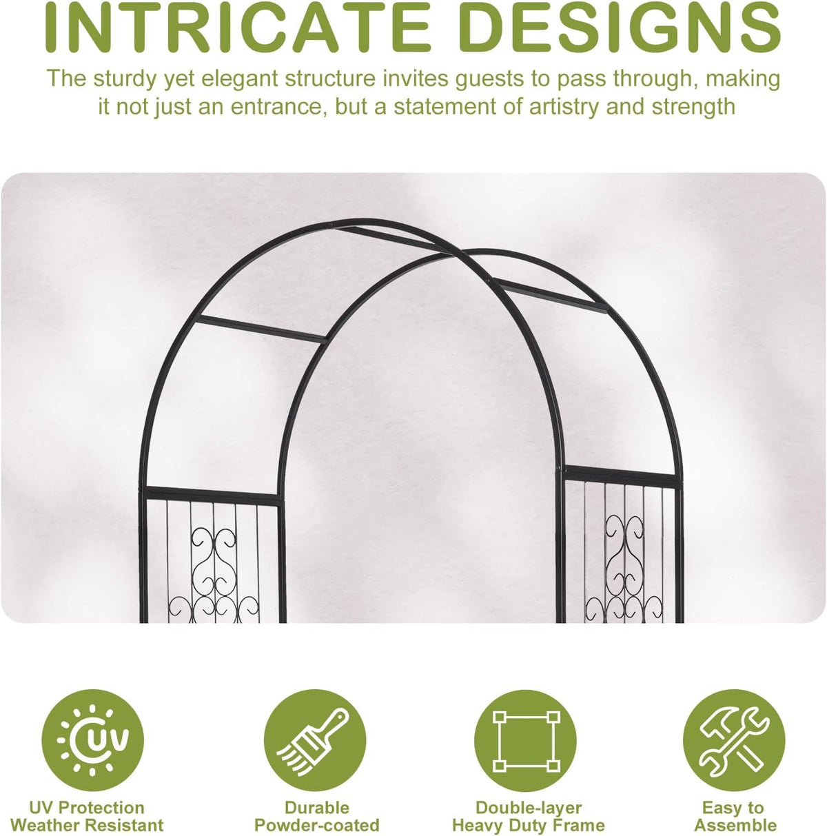 7FT Metal Garden Arch Arbor, Black Trellis Frame