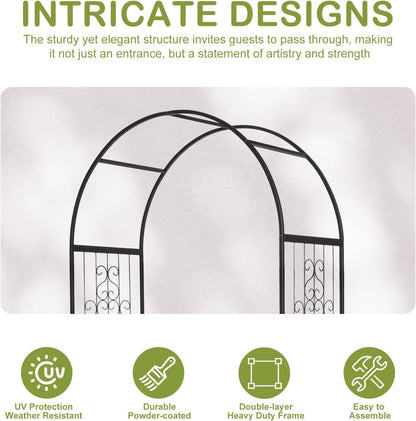7FT Metal Garden Arch Arbor, Black Trellis Frame