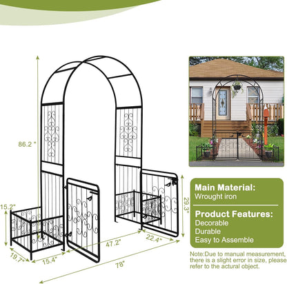 7FT Metal Garden Arch Arbor, Black Trellis Frame