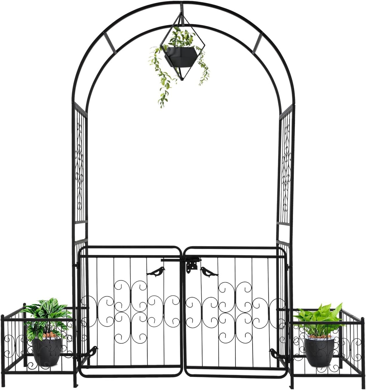 7FT Metal Garden Arch Arbor, Black Trellis Frame