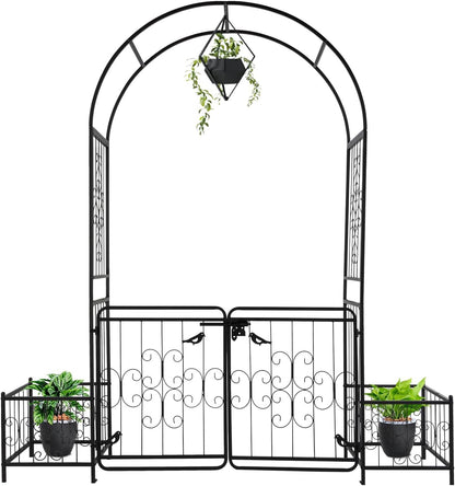 7FT Metal Garden Arch Arbor, Black Trellis Frame