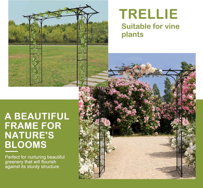 7FT Metal Garden Arch Arbor, Black Trellis Frame