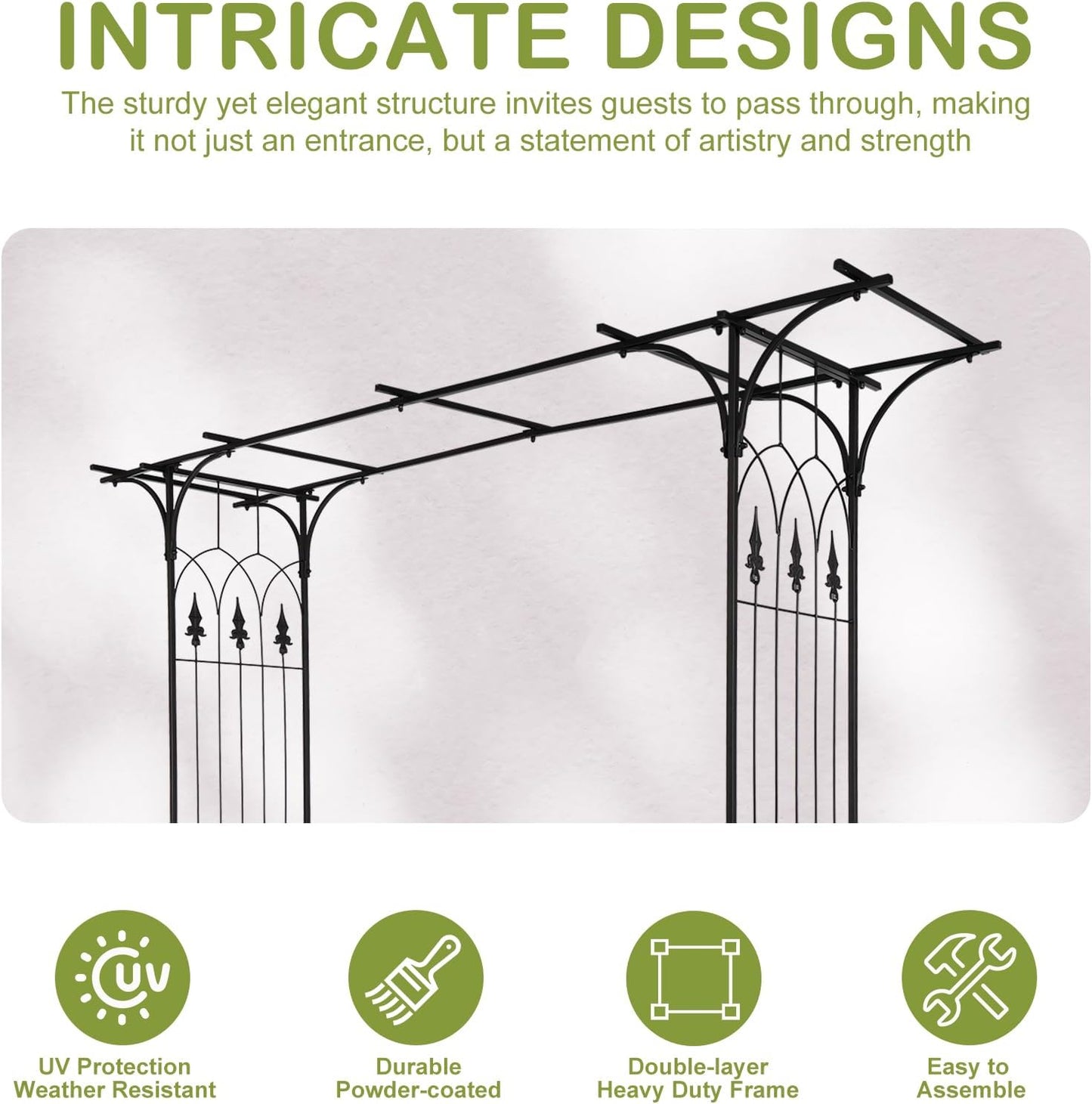 7FT Metal Garden Arch Arbor, Black Trellis Frame