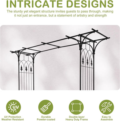 7FT Metal Garden Arch Arbor, Black Trellis Frame