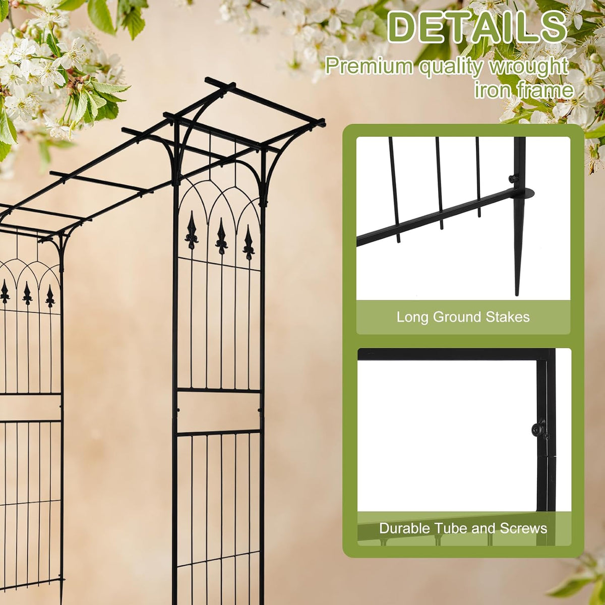 7FT Metal Garden Arch Arbor, Black Trellis Frame