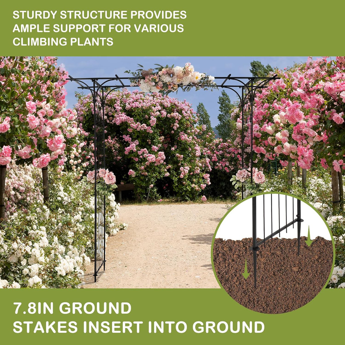 7FT Metal Garden Arch Arbor, Black Trellis Frame