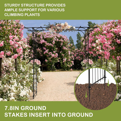 7FT Metal Garden Arch Arbor, Black Trellis Frame