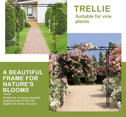 7FT Metal Garden Arch Arbor, Black Trellis Frame