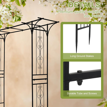 7FT Metal Garden Arch Arbor, Black Trellis Frame