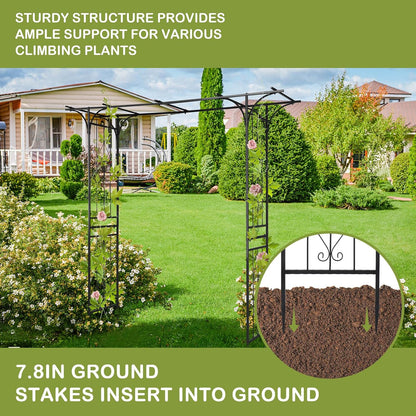 7FT Metal Garden Arch Arbor, Black Trellis Frame