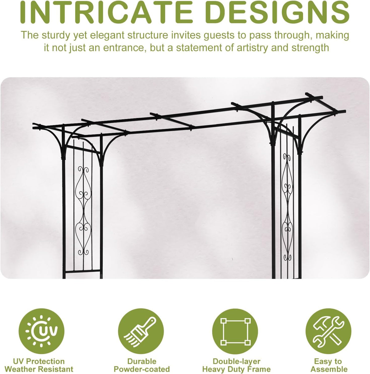7FT Metal Garden Arch Arbor, Black Trellis Frame
