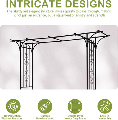 7FT Metal Garden Arch Arbor, Black Trellis Frame