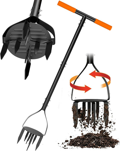 Hand Tiller Cultivator with 5.1 Inch Deep 8 Steel Teeth, Manual Soil Tiller Garden Tool 40 Inch with Anti-Slip Pedal，Garden Claw for Weeding, Planting Aerating, Mixing Soil