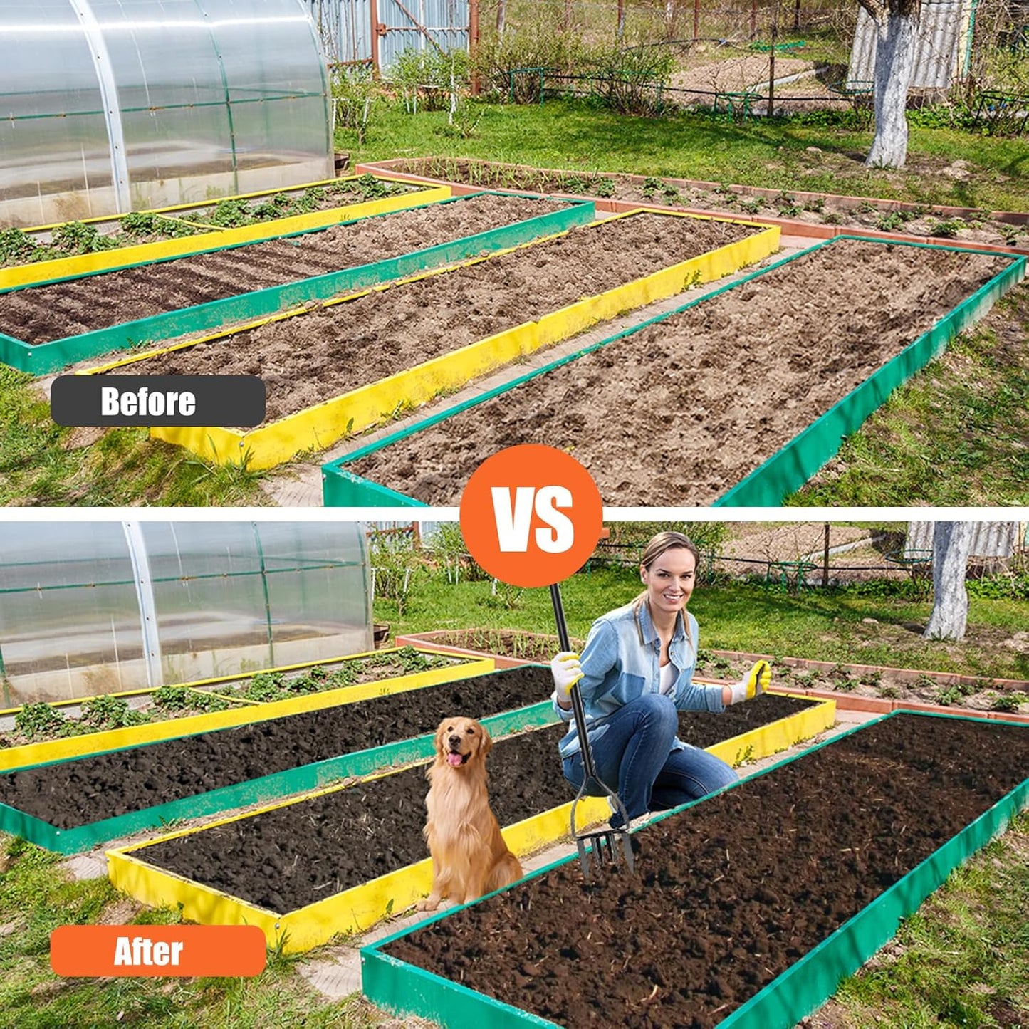 Hand Tiller Cultivator with 5.1 Inch Deep 8 Steel Teeth, Manual Soil Tiller Garden Tool 40 Inch with Anti-Slip Pedal，Garden Claw for Weeding, Planting Aerating, Mixing Soil
