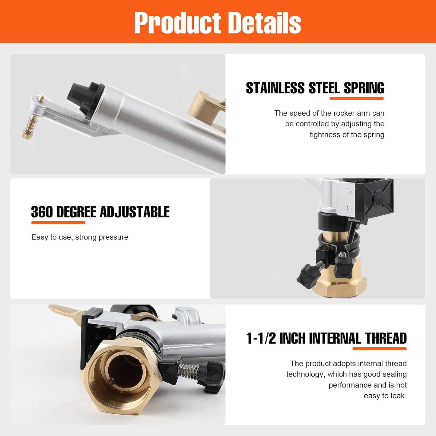1.5" Impact Spray Gun Sprinkler, 360° Adjustable