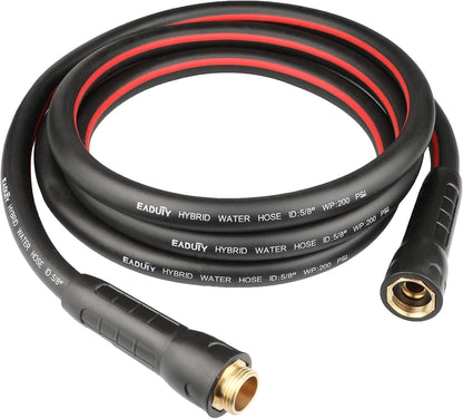 Hybrid Lead In Garden Hose 5/8 IN. x 6 FT, Heavy Duty, Lightweight, Flexible with Rotatable Grip Handle and Solid Brass Fittings, Gray+Red