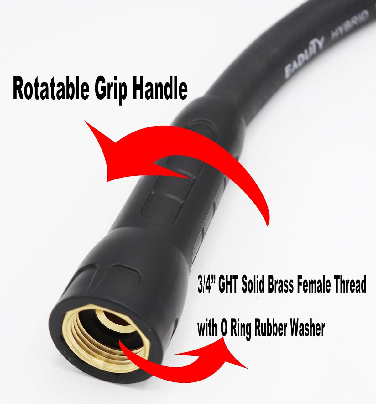 Hybrid Lead In Garden Hose 5/8 IN. x 6 FT, Heavy Duty, Lightweight, Flexible with Rotatable Grip Handle and Solid Brass Fittings, Gray+Red