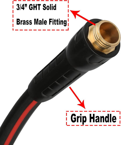 Hybrid Lead In Garden Hose 5/8 IN. x 6 FT, Heavy Duty, Lightweight, Flexible with Rotatable Grip Handle and Solid Brass Fittings, Gray+Red