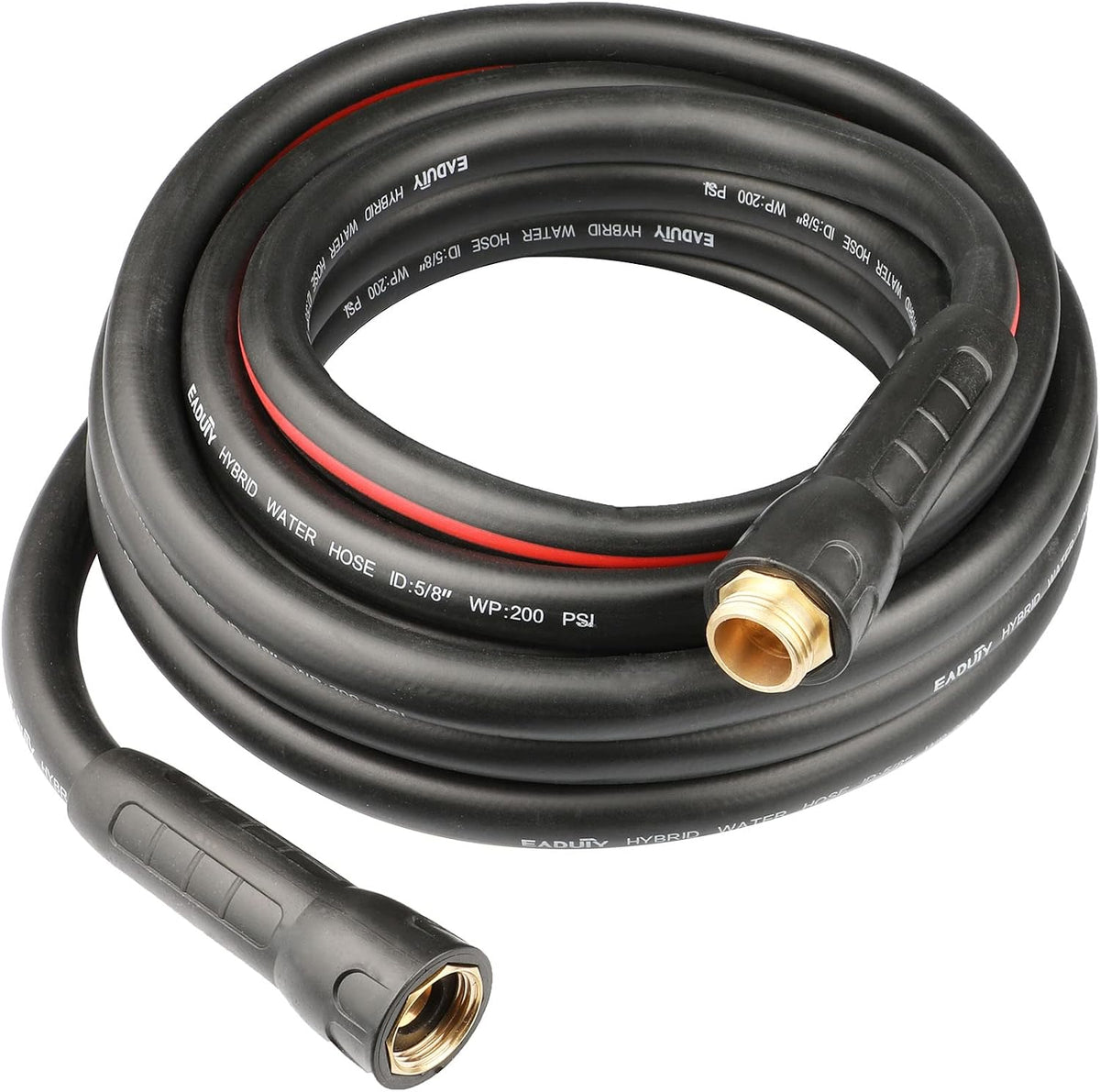 Hybrid Lead In Garden Hose 5/8 IN. x 6 FT, Heavy Duty, Lightweight, Flexible with Rotatable Grip Handle and Solid Brass Fittings, Gray+Red
