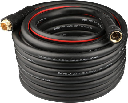 Hybrid Lead In Garden Hose 5/8 IN. x 6 FT, Heavy Duty, Lightweight, Flexible with Rotatable Grip Handle and Solid Brass Fittings, Gray+Red